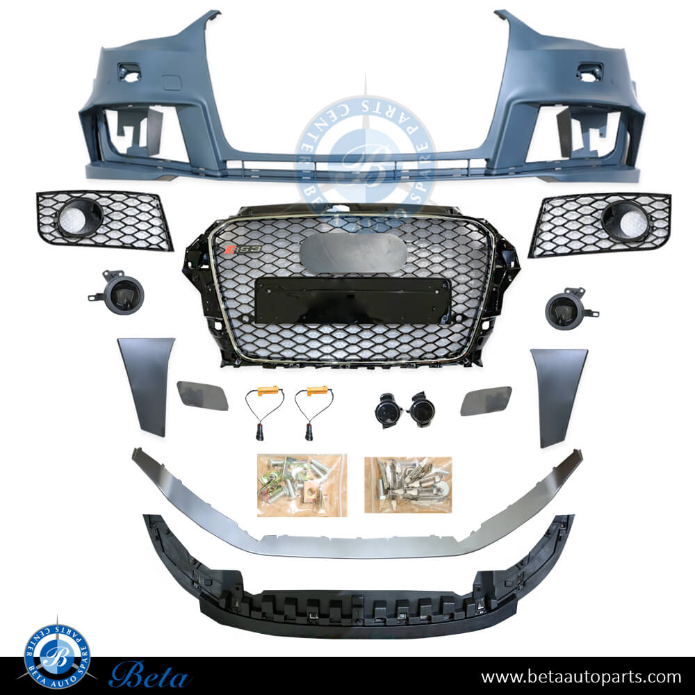 Front bumper assembly with radiator grille RS3 look for Audi A3 2013-2016 models, Part Number 8V5807065 Front bumper assembly with radiator grille RS3 look for Audi A3 2013-2016 models, Part Number 8V5807065